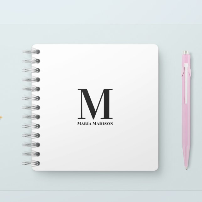 Minimalistisch Einfache Schwarz-weiße Monogramm Notizbuch (Von Creator hochgeladen)