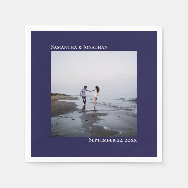 Minimalistisch Elegance Modernes Blue Wedding Foto Serviette (Vorderseite)