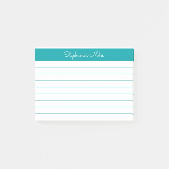 Minimalistisch elegant Aquamarin Lined Personalisi Post-it Klebezettel (Vorderseite)