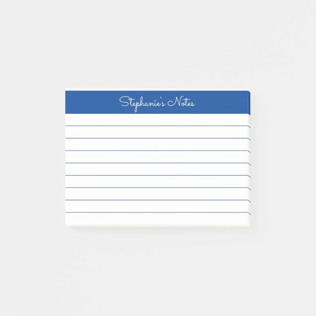 Minimalistisch Elegant Blue Lined Personalisiert Post-it Klebezettel (Vorderseite)