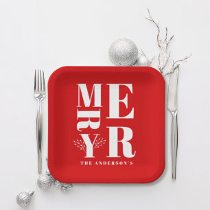 Minimalistisch Elegant Bright Red Frohe Weihnachte Pappteller