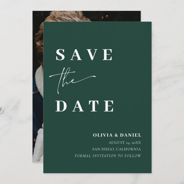 Minimalistisch Elegant Emerald Green Save the Date Einladung (Vorne/Hinten)