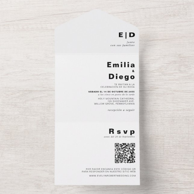 Minimalistisch Elegant Formal Boda Wedding All In One Einladung (Innen Boden)