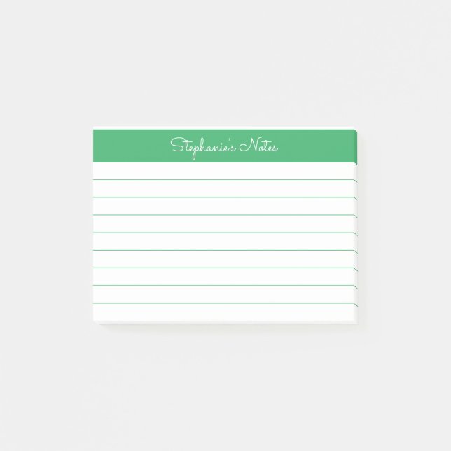 Minimalistisch Elegant Green Lined Personalisiert Post-it Klebezettel (Vorderseite)