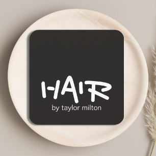 Minimalistisch Elegant Ivory Schwarz-weiß Hair Sty Quadratische Visitenkarte