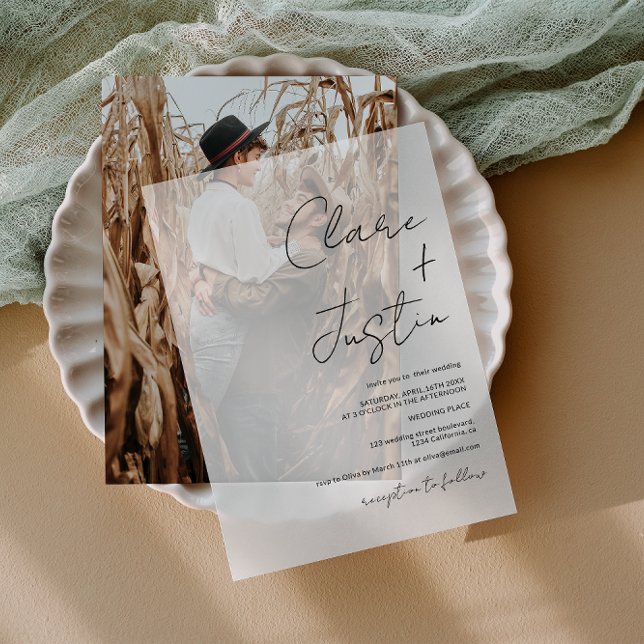 Minimalistisch Elegant Schwarz moderne Skripthochz (Minimalistic Elegant black modern script wedding Vellum Invitations)