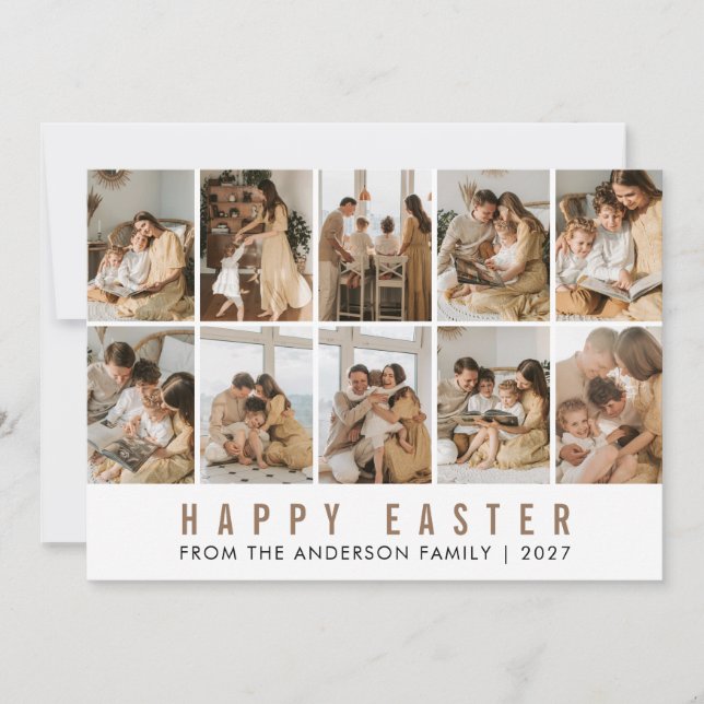 Minimalistisch elegante 10-Bilder-Raster-Osterfami Feiertagskarte (Vorderseite)