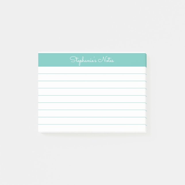 Minimalistisch Elegante Aqua Lined Personalisiert Post-it Klebezettel (Vorderseite)