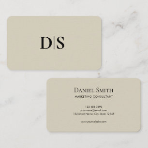 Minimalistisch elegante beige Monogramm-Initiale Visitenkarte