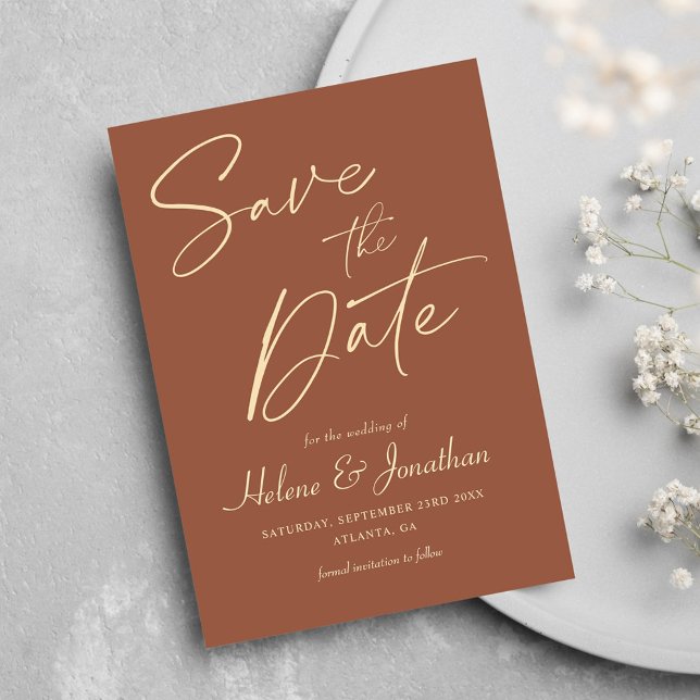 Minimalistisch Elegante New Orleans Club Save The Date (Minimalist Elegant Modern Terracotta Wedding Save The Date)