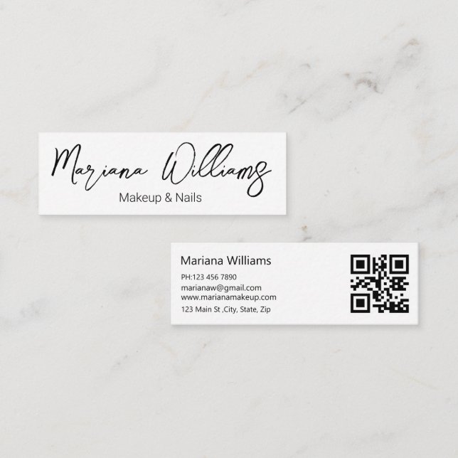 Minimalistisch elegante QR-Code-Makeup und -Nägel Mini Visitenkarte (Vorne/Hinten)