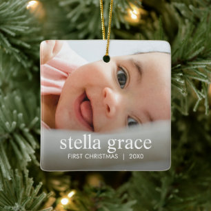 Minimalistisch elegante Weihnachtsfoto für Babys e Keramikornament