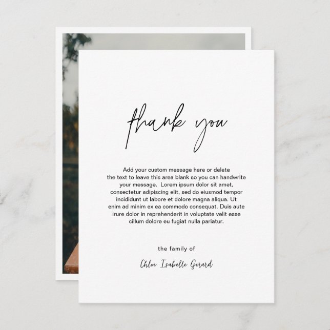 Minimalistisch Elegantes einfaches Foto Moderne Be Dankeskarte (Vorne/Hinten)