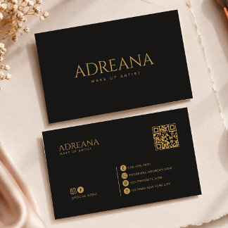 Minimalistisch Elegantes Schwarz Gold Qr Code Visitenkarte