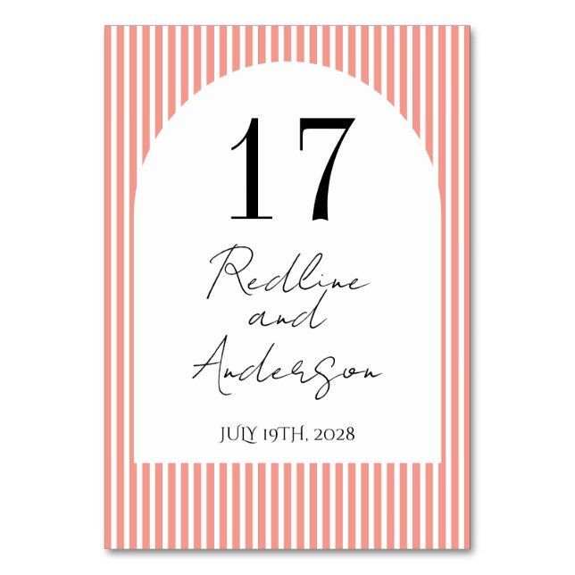 Minimalistisch Elegantes Tangerine-Gestreift  Tischnummer (Vorderseite)