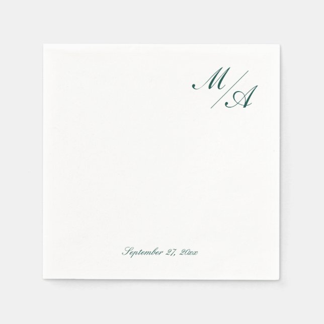Minimalistisch Emerald Green Monogram Napkin Serviette (Vorderseite)