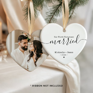 Minimalistisch Erste Weihnachten Verheiratete Name Keramik Ornament