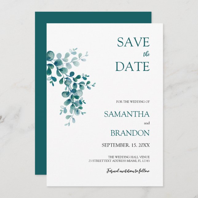 Minimalistisch Eukalyptus Greenerage Foliage Save The Date (Vorne/Hinten)