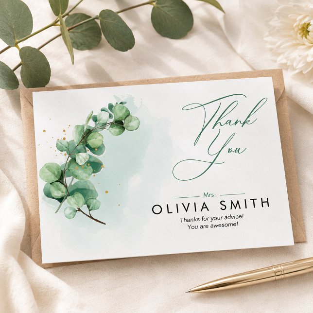 Minimalistisch Eukalyptus Greenery Danke Karte (Eucalyptus Watercolor Personalized Appreciation Thank You Card, Summer Bridal Shower)