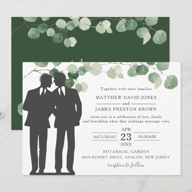Minimalistisch Eukalyptus Greenery Gay Wedding Mr. Einladung (Vorne/Hinten)