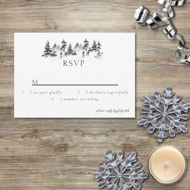Minimalistisch Evergreen Mountain Green Slate Blue RSVP Karte (Von Creator hochgeladen)