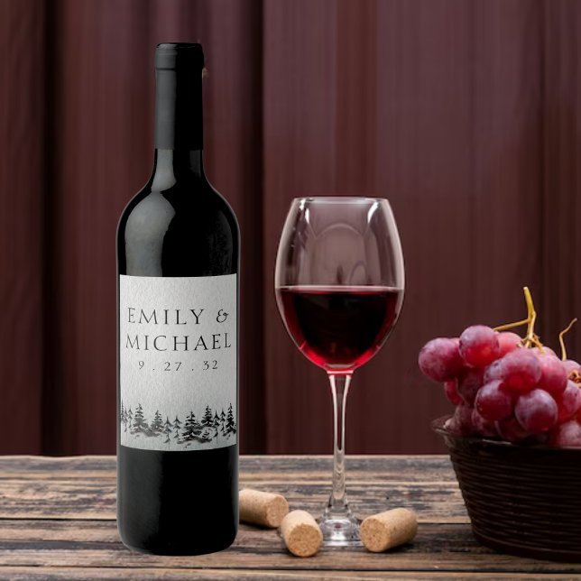 Minimalistisch Evergreen Mountain Green Slate Blue Weinetikett (Von Creator hochgeladen)