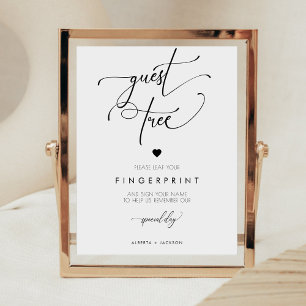 Minimalistisch Fingerprint Wedding Guest Tree Sign Poster