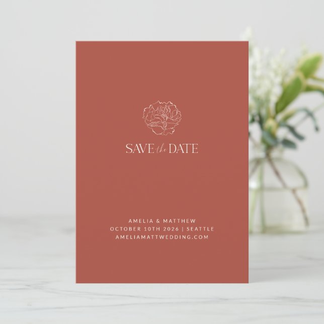 Minimalistisch Floral Terracotta Zeichnend Boho We Save The Date (Stehend Vorderseite)