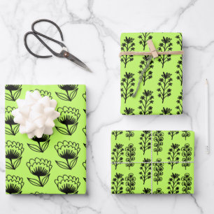 Minimalistisch floral Whimsical Bold Neon Green Ni Geschenkpapier Set