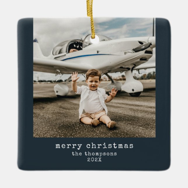 Minimalistisch Frohe Weihnachten Foto Keramikornament (Vorderseite)