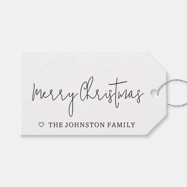 Minimalistisch Frohe Weihnachten Herz Schwarz-weiß Geschenkanhänger (Vorderseite (Horizontal))