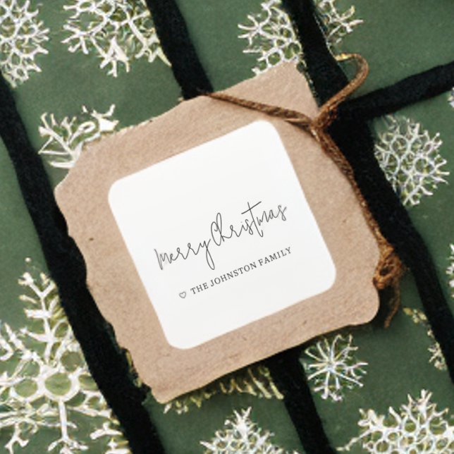 Minimalistisch Frohe Weihnachten Herz Schwarz-weiß Quadratischer Aufkleber (Von Creator hochgeladen)