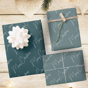Minimalistisch Frohe Weihnachtsschrift Green Geschenkpapier Set