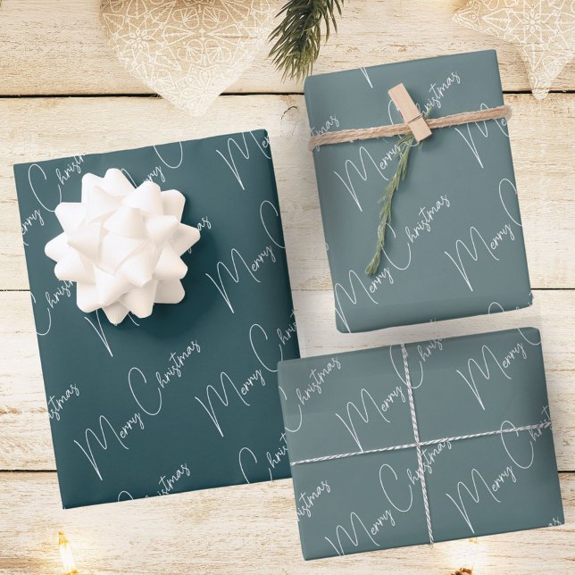 Minimalistisch Frohe Weihnachtsschrift Green Geschenkpapier Set (Von Creator hochgeladen)