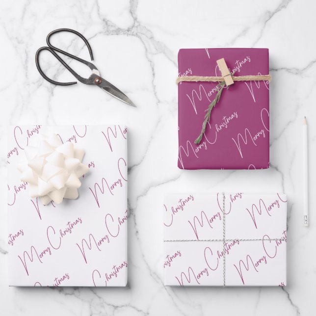 Minimalistisch Frohe Weihnachtsschrift Lila Geschenkpapier Set (Vorderseite)