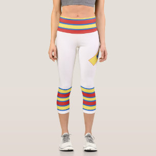 Minimalistisch, Fünf Retro-Streifen, Blau Rot Gelb Capri Leggings