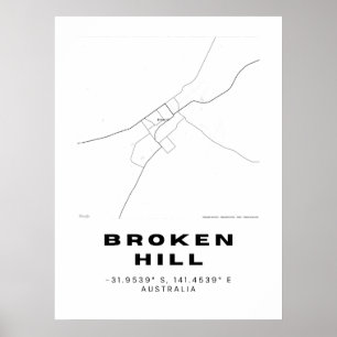 Minimalistisch-gebrochene Hill-Karte mit Koordinat Poster