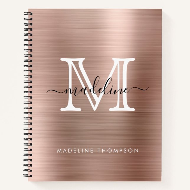 Minimalistisch gebürstetes Metall Rose Gold Modern Notizbuch (Vorderseite)