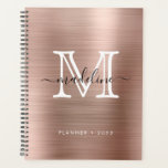 Minimalistisch gebürstetes Metall Rose Gold Modern Planer<br><div class="desc">Glam Minimalistisch Rose Gold Modern Script Monogram Planer</div>