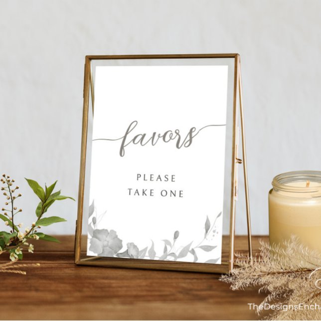 Minimalistisch Gefallen an Sign Modern Boho Floral Einladung (Gray Modern Simple Favors Sign Weddings and Party Minimal Boho Floral  Sign by TheDesignsEnchanted)