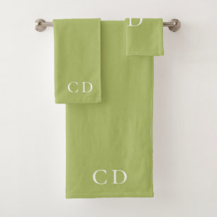 Minimalistisch gelb-grüne Monogramm-Initialen Badhandtuch Set