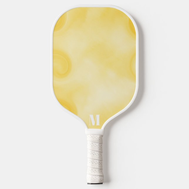 Minimalistisch Gelb und Weiß Moderne Monogramm Pickleball Schläger (Vorderseite)