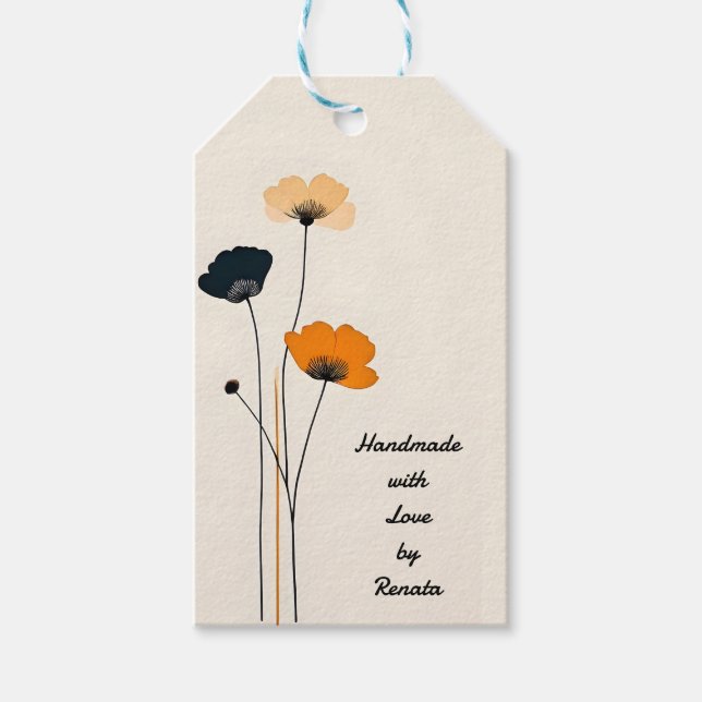 Minimalistisch-Gelbschwarz-Orange-Blume Geschenkanhänger (Vorderseite)
