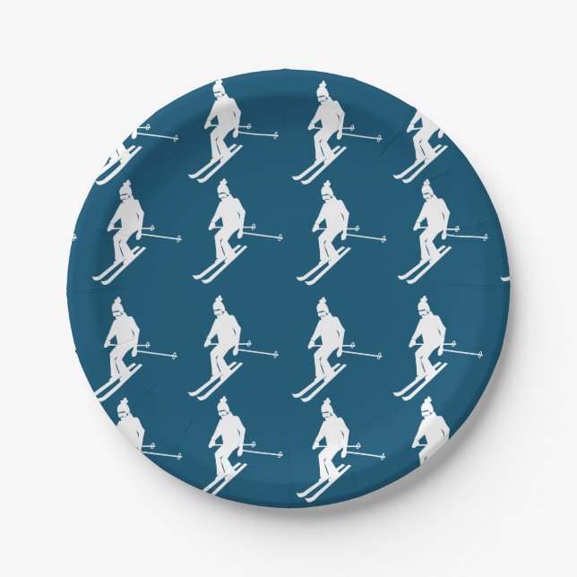Minimalistisch Geometric Skiers Winter Blue White Pappteller (Vorderseite)