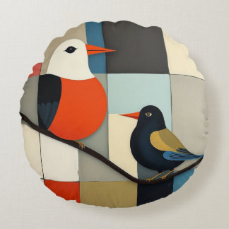 Minimalistisch geometrische Vögel Rundes Kissen
