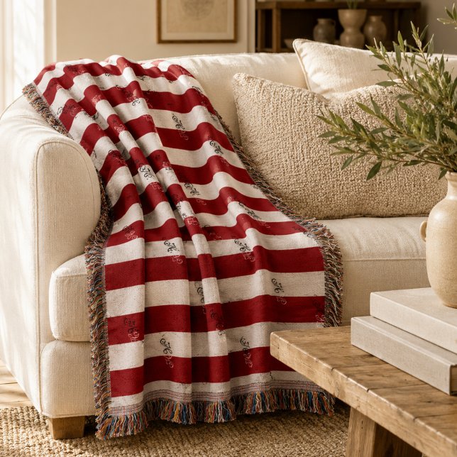Minimalistisch gestreifte moderne Jacquard-Sondera Decke (Minimalist Burgundy Striped Monogram Throw Blanket)
