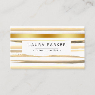 Minimalistisch gestreiftes Aquarellmuster Gold Visitenkarte