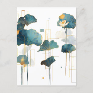 Minimalistisch Ginkgo Lotus Zen Line Ankündigungspostkarte