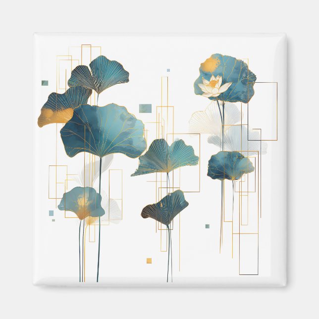 Minimalistisch Ginkgo Lotus Zen Line Magnet (Vorne)