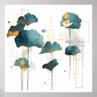 Minimalistisch Ginkgo Lotus Zen Line Poster